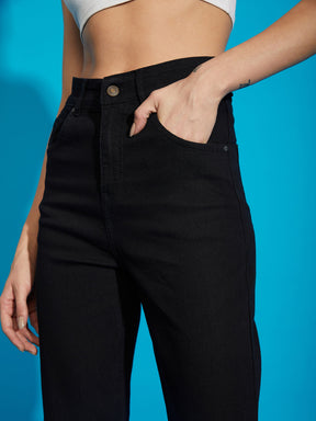 Black Premium Back Print Bell Bottom Jeans-SASSAFRAS
