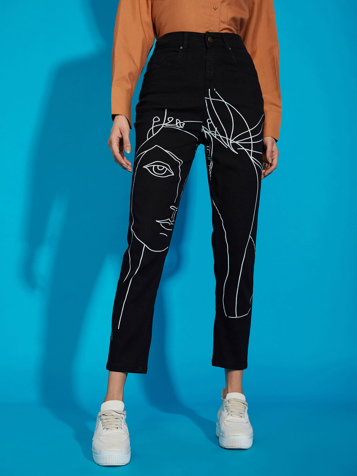 Black Premium Line Art Mom Fit Jeans-SASSAFRAS