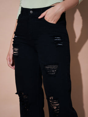 Black Heavy Distress Straight Jeans-SASSAFRAS BASICS