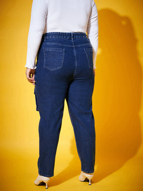 Navy Wash Front Patch Pocket Jeans-SASSAFRAS Curve
