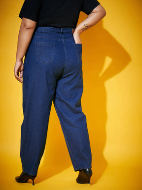 Blue Wash Balloon Fit Jeans-SASSAFRAS Curve