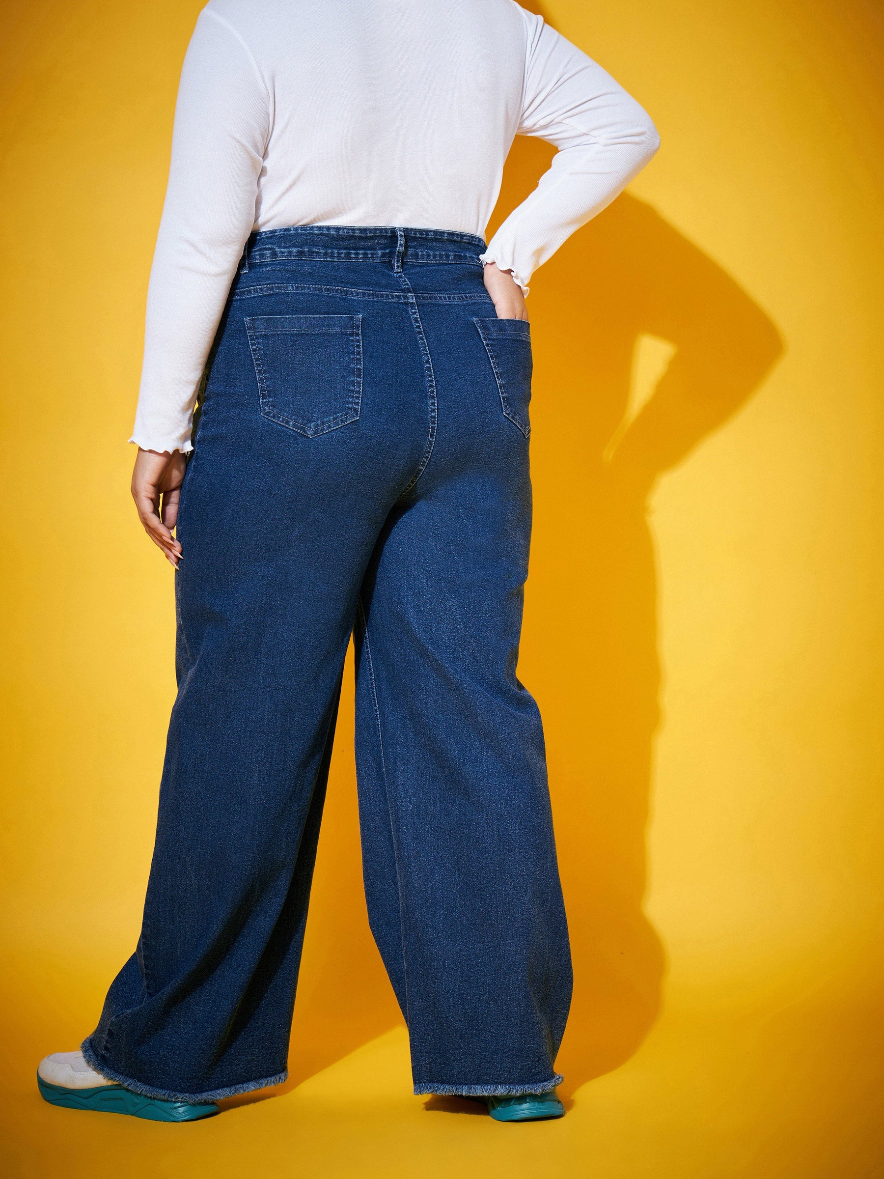 Blue Wash Front Flap Pocket Straight Jeans-SASSAFRAS Curve