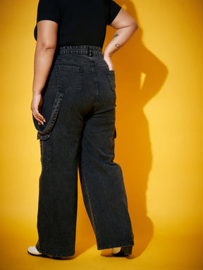 Black Wash Side Patch Pocket Jeans-SASSAFRAS Curve