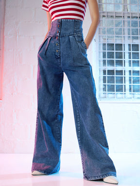 Blue High Waisted Staright Fit Jeans -SASSAFRAS