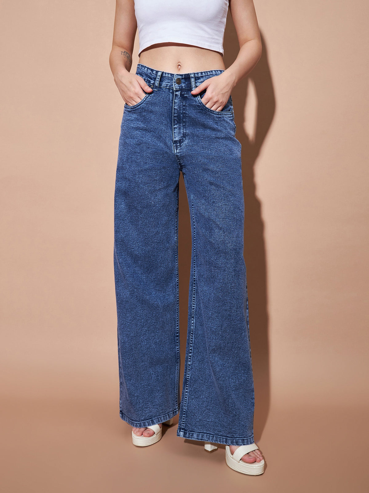 Blue High Waist Straight Jeans-SASSAFRAS BASICS