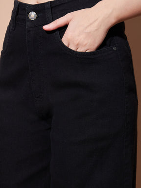 Black High Waist Straight Jeans-SASSAFRAS BASICS