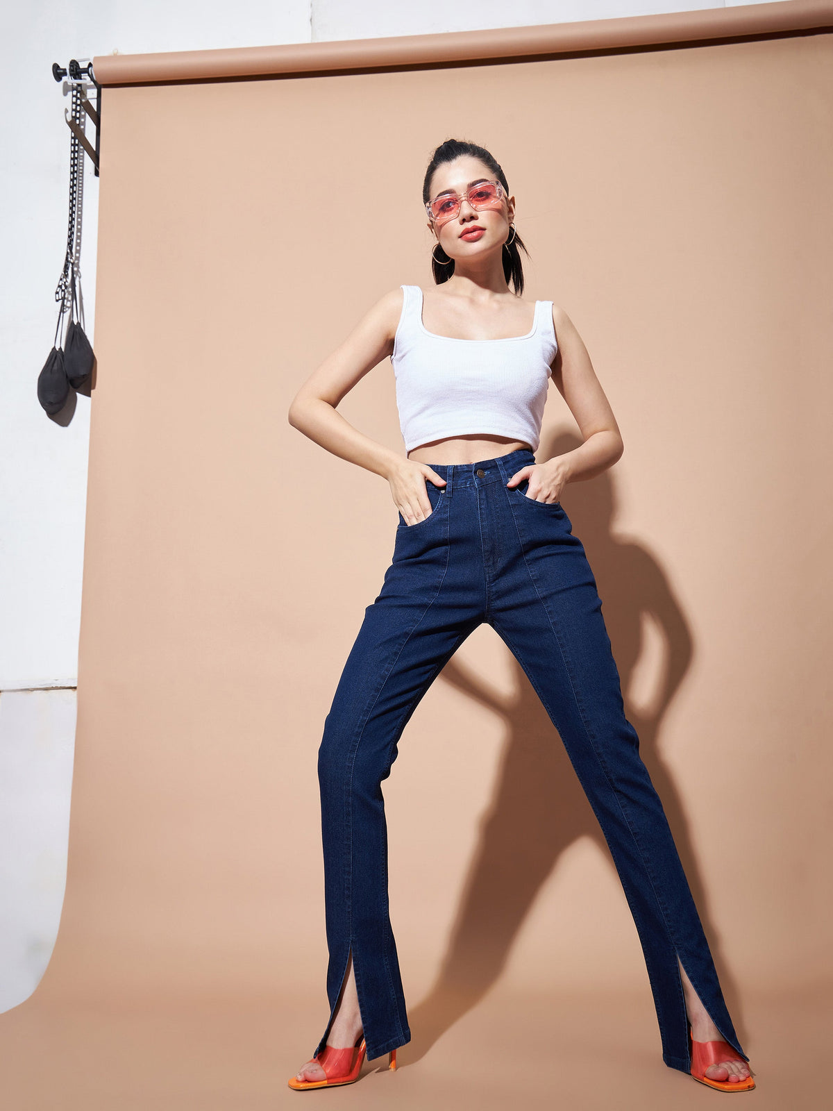 Navy Mid Rise Skinny Fit Slit Jeans -SASSAFRAS BASICS