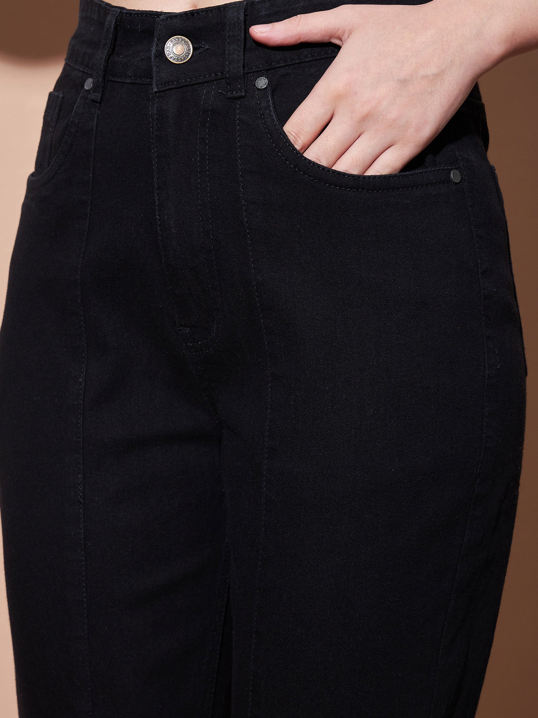 Black Mid Rise Skinny Fit Slit Jeans-SASSAFRAS BASICS