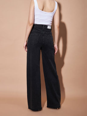Black High Waist Flap Pocket Straight Jeans -SASSAFRAS BASICS