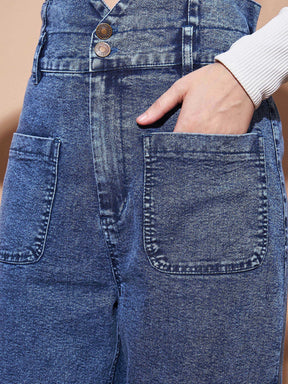 Blue High PaperBagWaist Baggy Jeans -SASSAFRAS BASICS