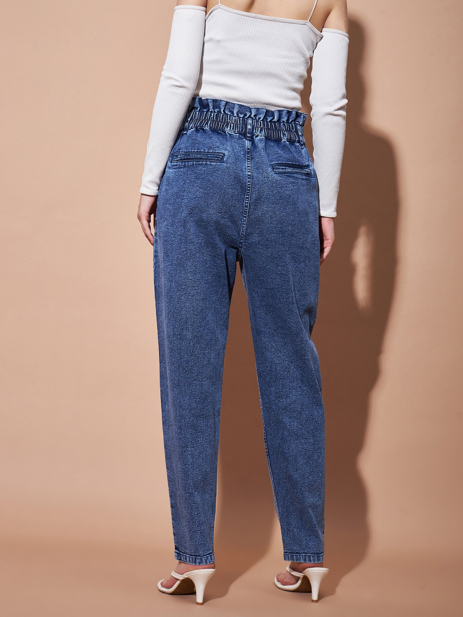 Blue High PaperBagWaist Baggy Jeans -SASSAFRAS BASICS