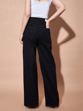 Black High Waist Seam Detail Straight Jeans-SASSAFRAS BASICS