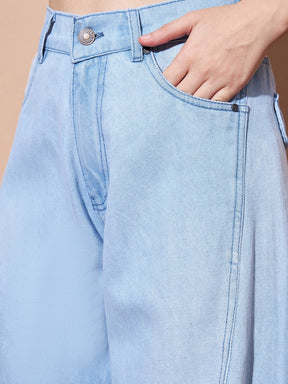 Ice Blue Seam Detail Wide Leg Jeans -SASSAFRAS BASICS