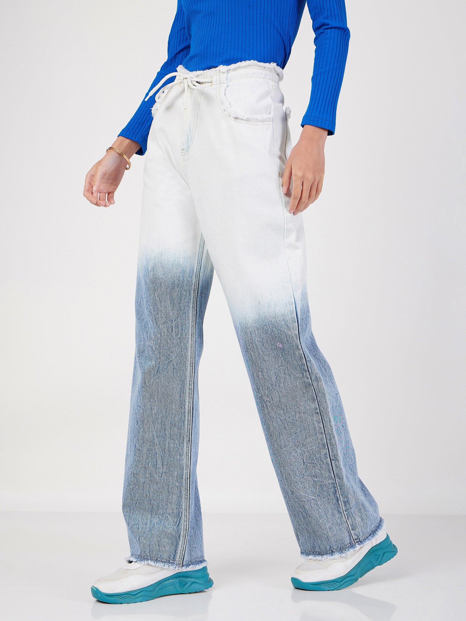 Blue & White Ombre Straight Jeans -SASSAFRAS