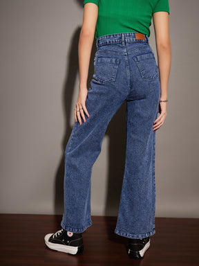 Blue Washed Straight Fit Jeans-SASSAFRAS