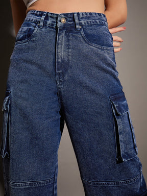 Blue Washed Multi Pockets Detail Jeans-SASSAFRAS