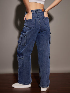 Blue Washed Multi Pockets Detail Jeans-SASSAFRAS