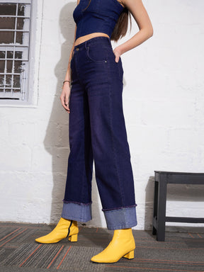 Navy Color Block Chain Detail Streetstyle Jeans -SASSAFRAS