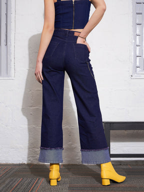 Navy Color Block Chain Detail Streetstyle Jeans -SASSAFRAS