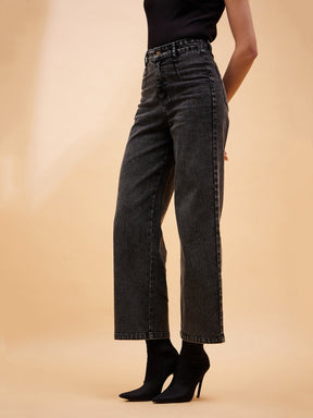 Black High Waist Front Dart Jeans-SASSAFRAS BASICS