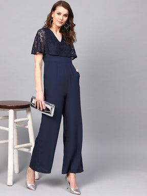 Navy Layered Lace Jumpsuit