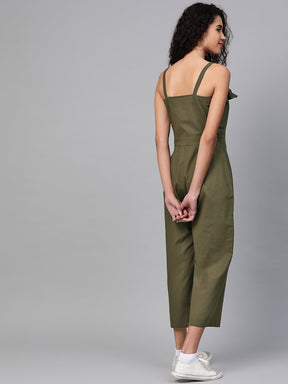 Olive Strappy Button Detail Jumpsuit