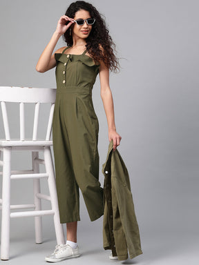 Olive Strappy Button Detail Jumpsuit