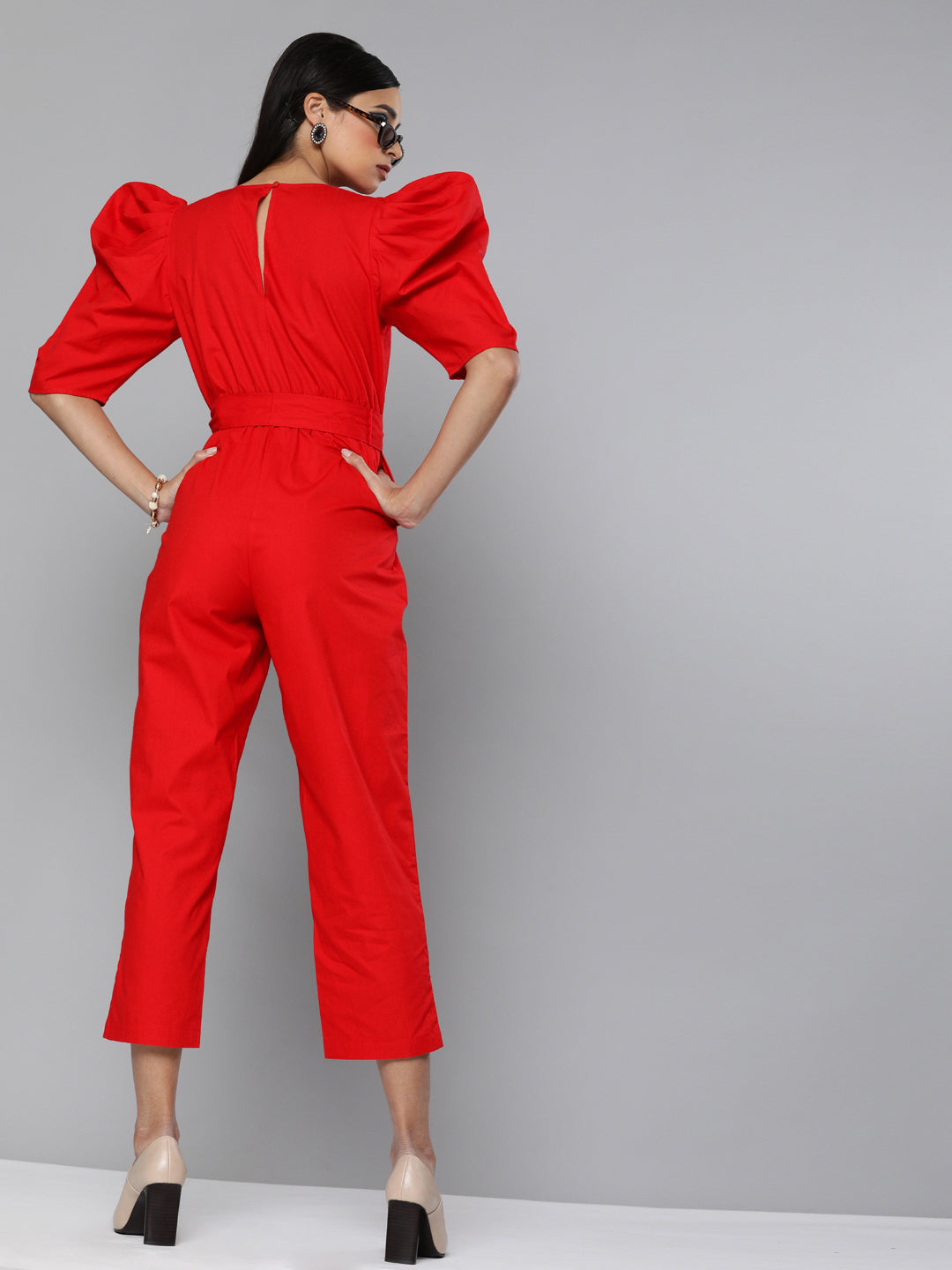 Red Tapered Leg Jumpsuit