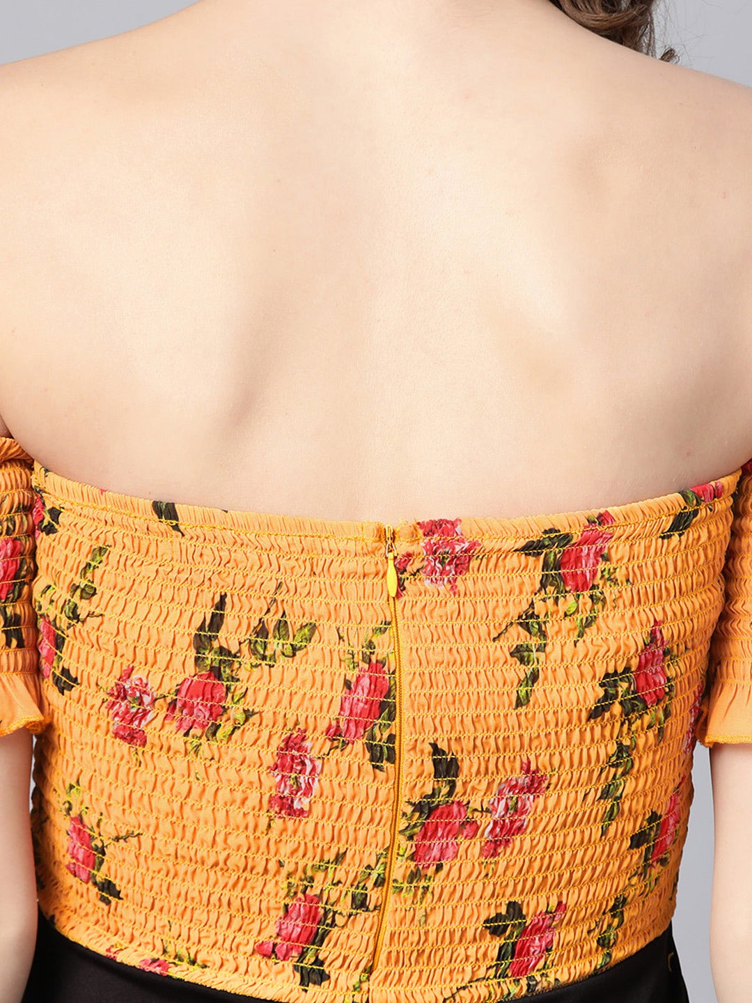 Mustard Floral Bardot Smocked Jumpsuit