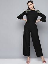 Black Lace Patch Detail Jumpsuit-Jumpsuits-SASSAFRAS
