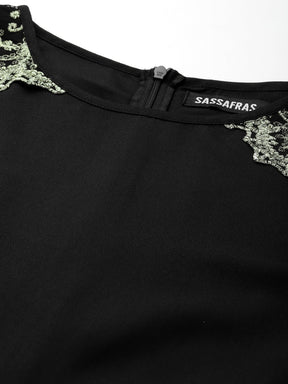 Black Lace Patch Detail Jumpsuit