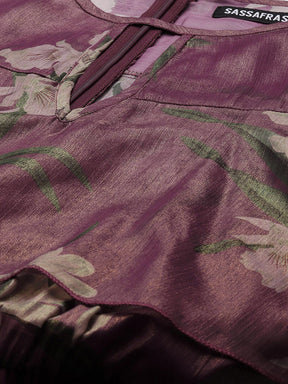 Purple Floral Chiffon Cape Look Jumpsuit