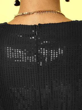 Black  Sequin Bell Sleeve Playsuit
