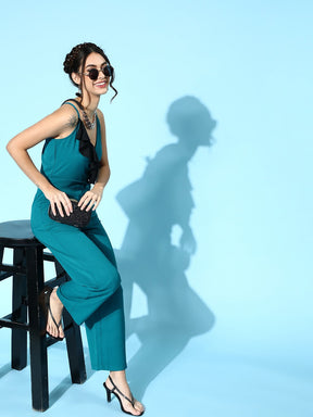 Teal Contrast Frill Jumpsuit