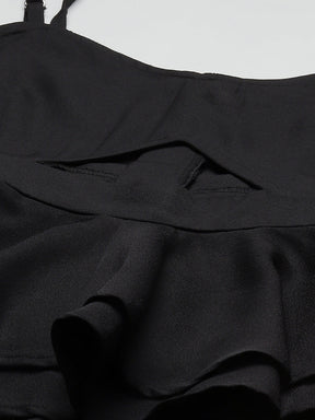 Women Black Strappy Peplum Layered Jumpsuit