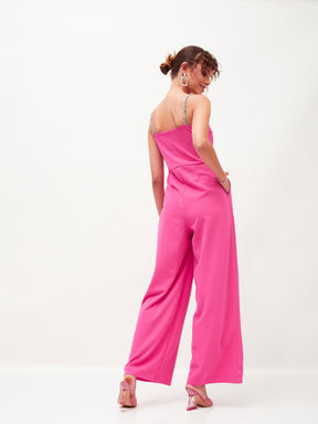 Pink Diamante Strap Detail Jumpsuit-SASSAFRAS
