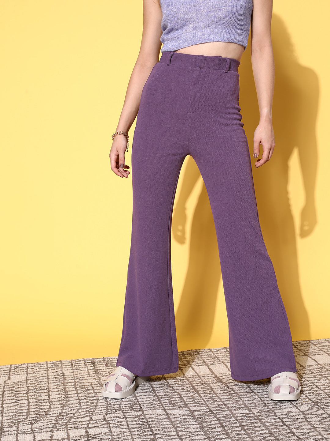 Lavender Bell Bottom Knitted Pants-SASSAFRAS