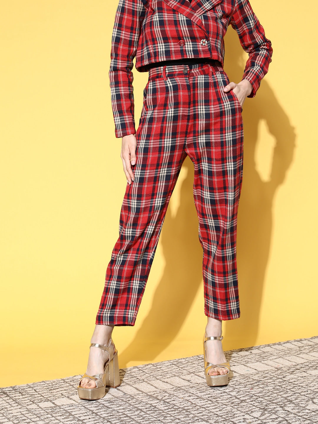 Red Flannel Check Tapered Pants-SASSAFRAS