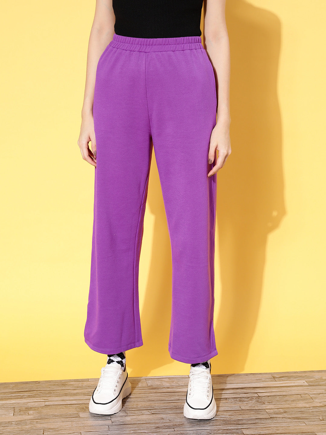Purple Fleece Side Slit Track Pants-SASSAFRAS