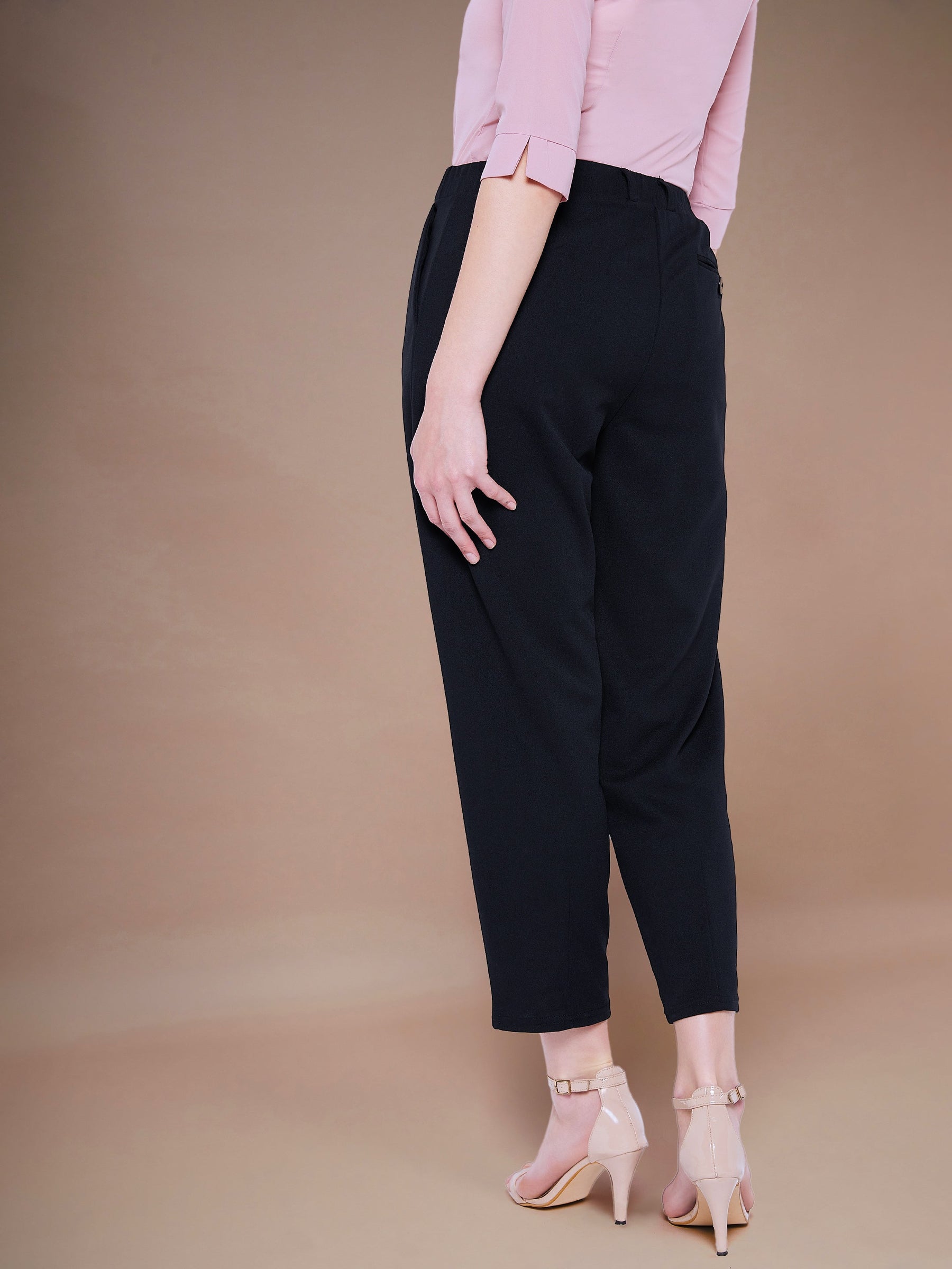 Black Stretch Knit Tapered Pants -SASSAFRAS BASICS