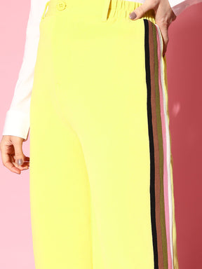 Yellow Rainbow Color Side Tape Straight Pants-SASSAFRAS