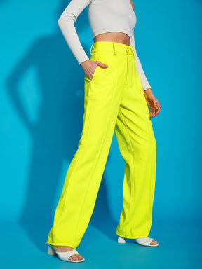 Neon Yellow Knitted Front Darted Pants-SASSAFRAS