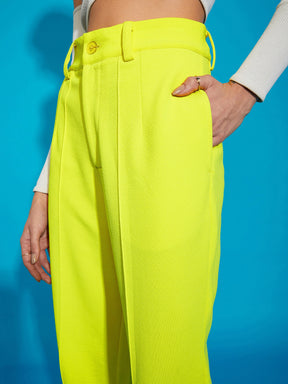 Neon Yellow Knitted Front Darted Pants-SASSAFRAS