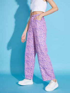 Pink Printed Twill Straight Pants-SASSAFRAS