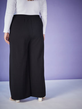 Black Elasticated Straight Pants-SASSAFRAS Curve