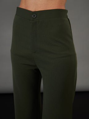 Olive Knitted Bell Bottom Pants-SASSAFRAS worklyf