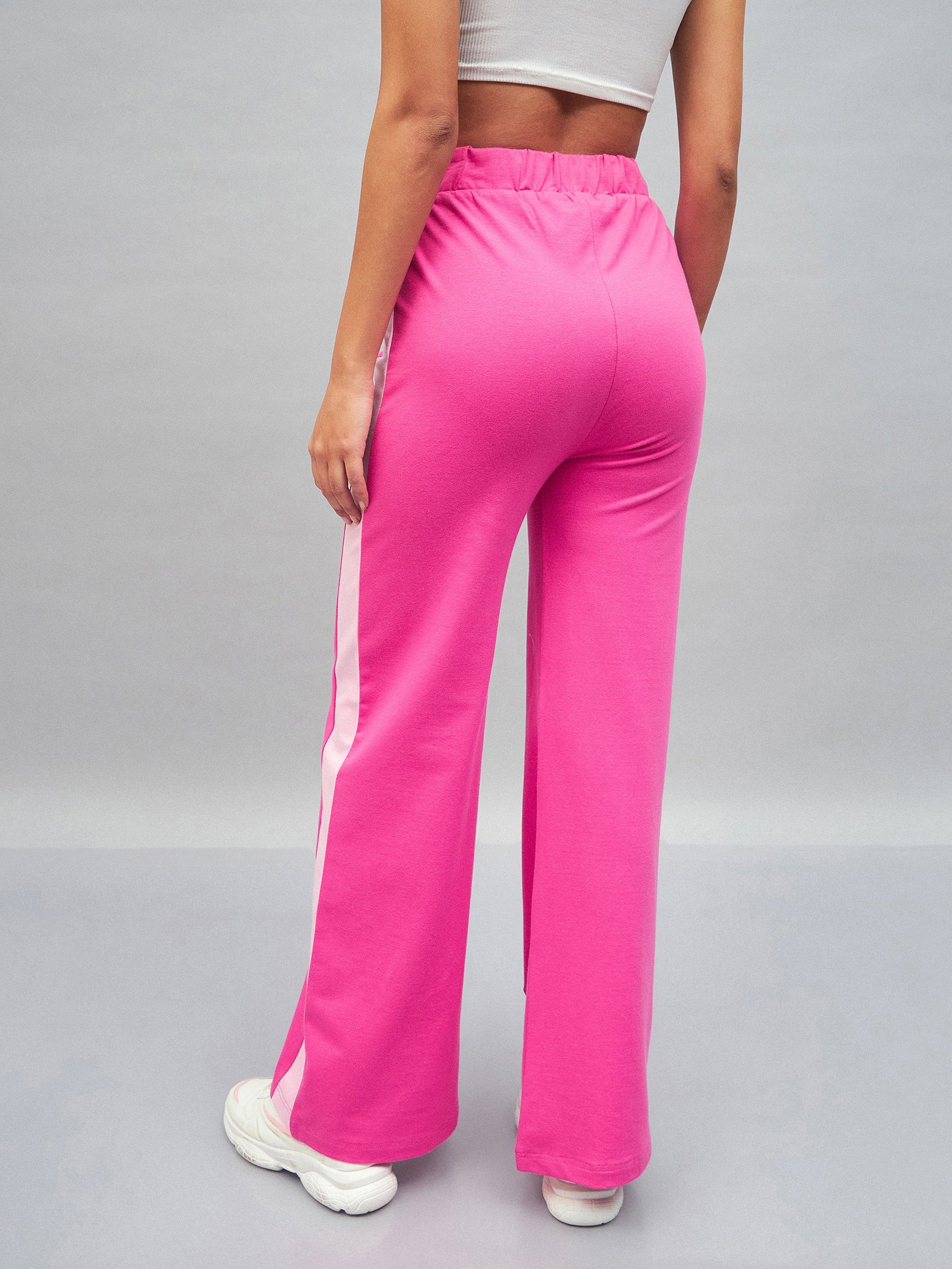 Pink Knitted Contrast Side Tape Track Pants-SASSAFRAS