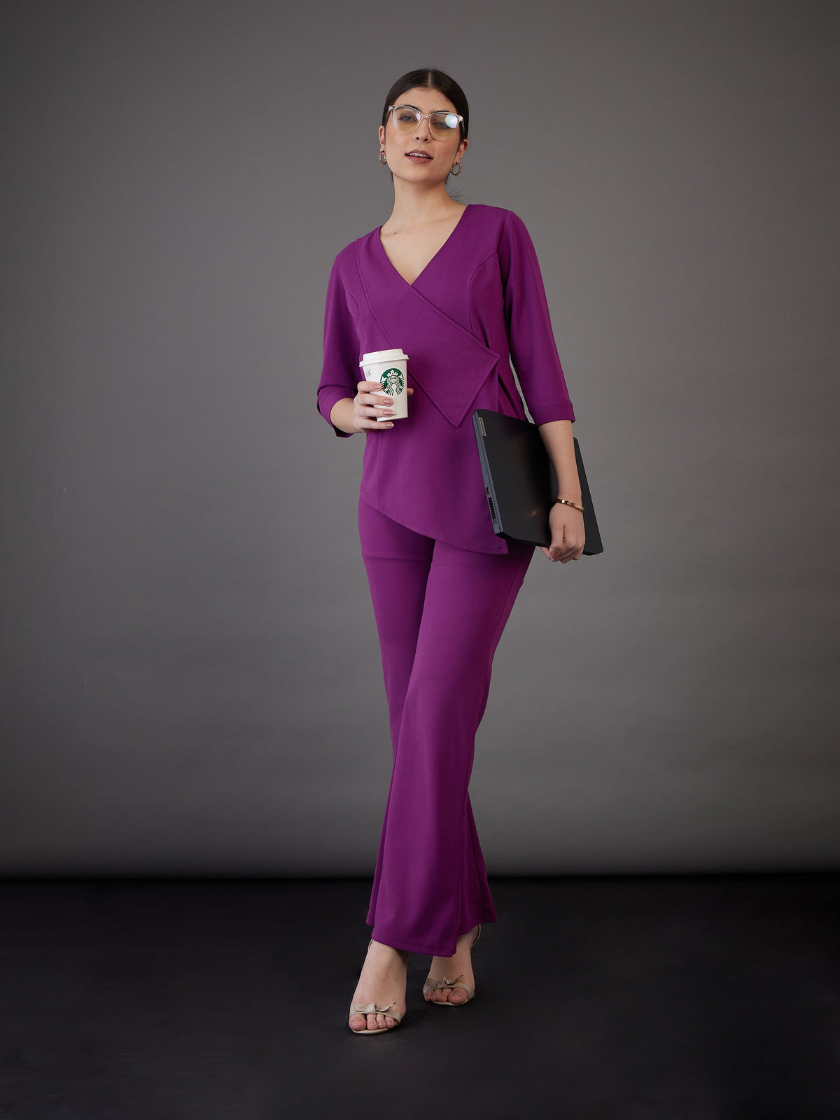 Purple Knitted Bell Bottom Pants-SASSAFRAS worklyf