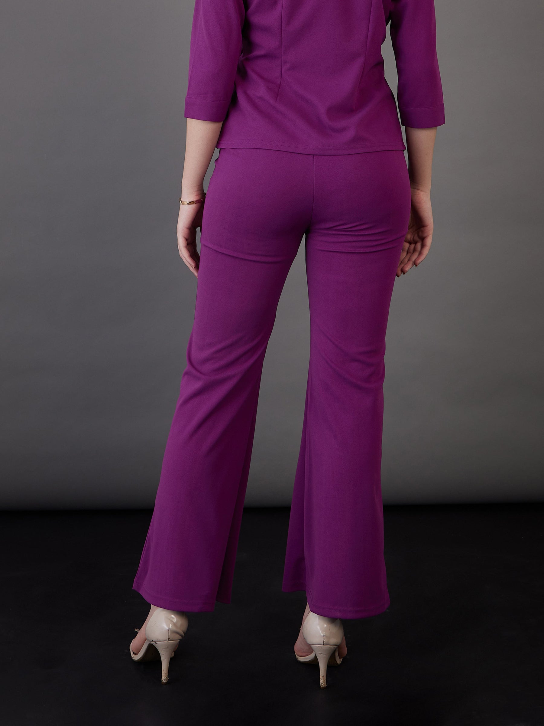 Purple Knitted Bell Bottom Pants-SASSAFRAS worklyf