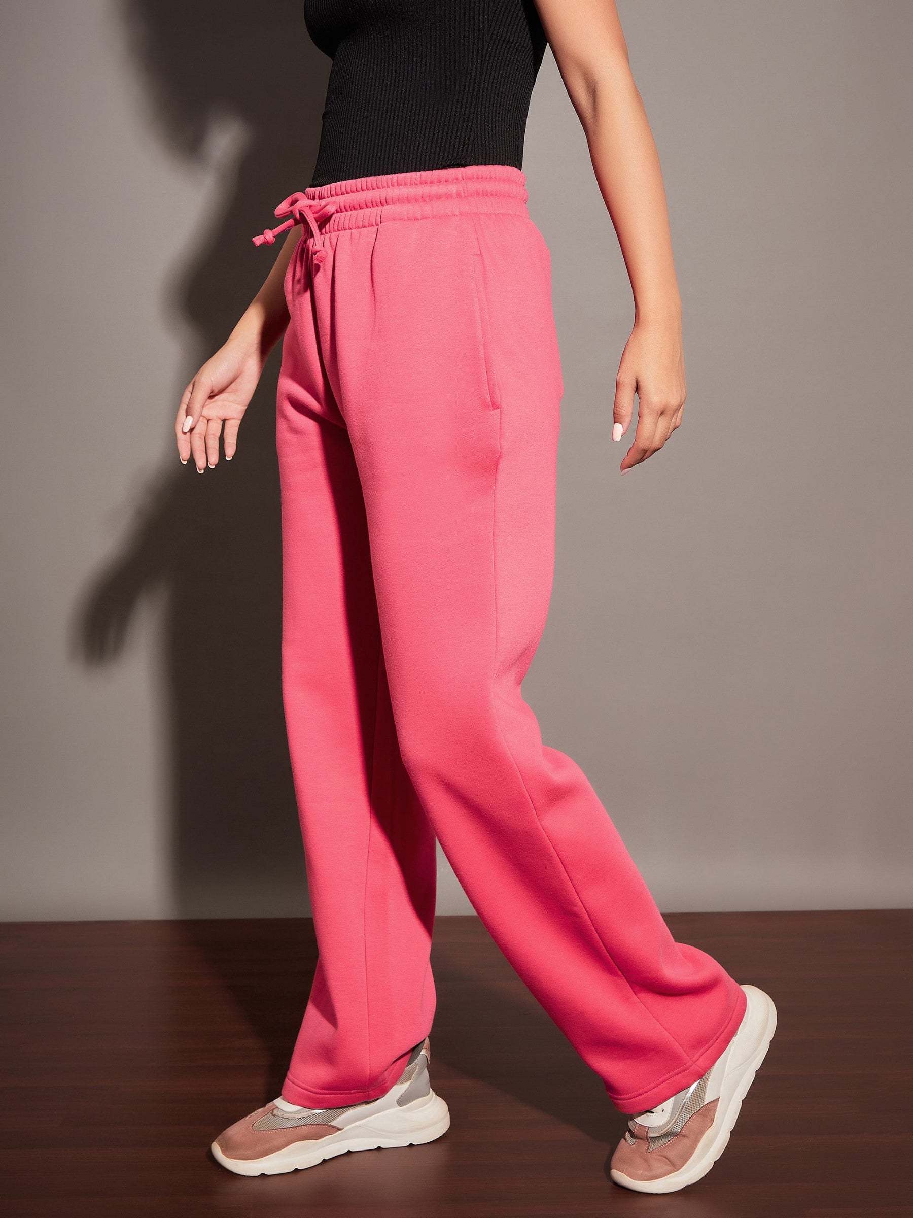 Pink Fleece Track Pants-SASSAFRAS